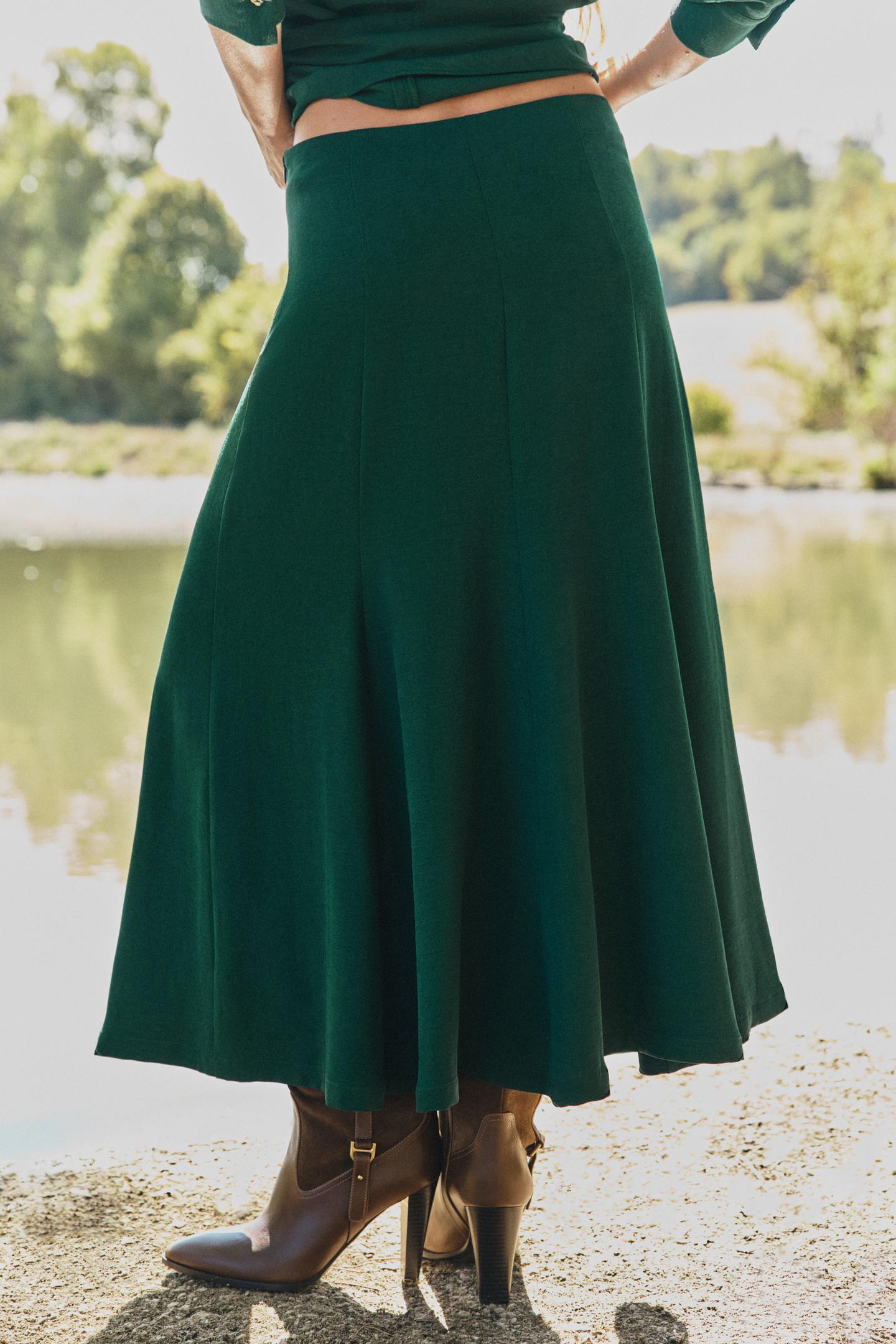 Женская юбка Zara MIDI A-LINE, цвет: Зелёный — фото 2