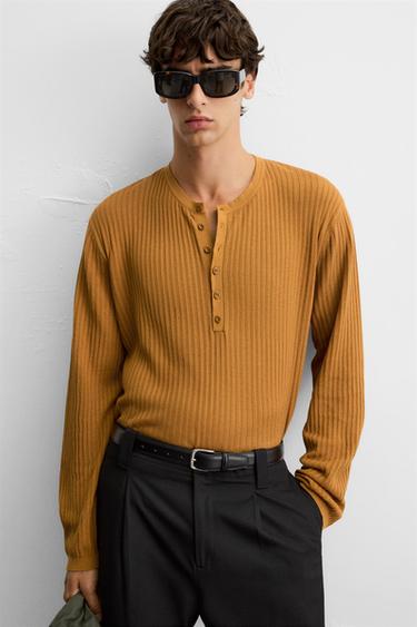 BUTTON-NECK KNIT T-SHIRT - Pumpkin by Zara