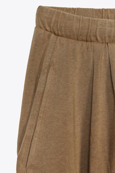 WASHED CROPPED WIDE-LEG TROUSERS - Dark tan by Zara - Image 9