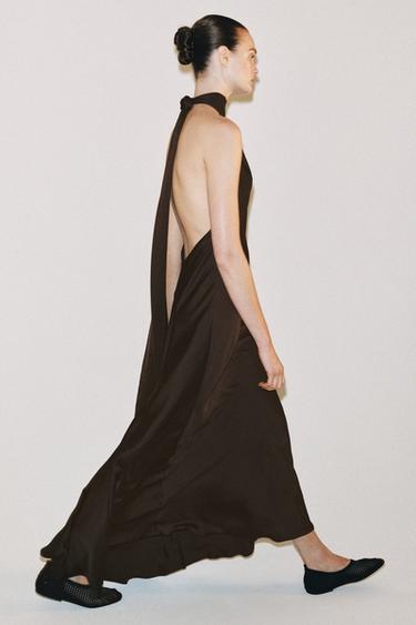 ROBE HALTER SATINÉE ZW COLLECTION - Marron de Zara - Image 5