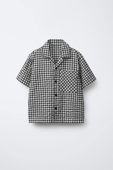 Zara WRINKLED EFFECT PLAID SHIRT - Black