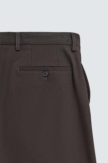 PANTALON À PLIS EN TWILL - Marron foncé de Zara - Image 9