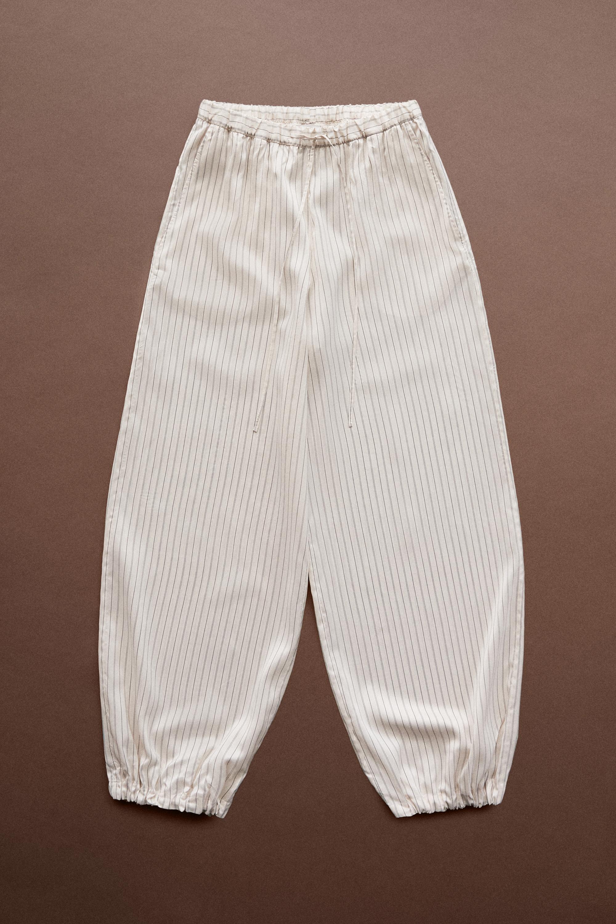 Striped flowing drop crotch pants - STUDIO — Ecru