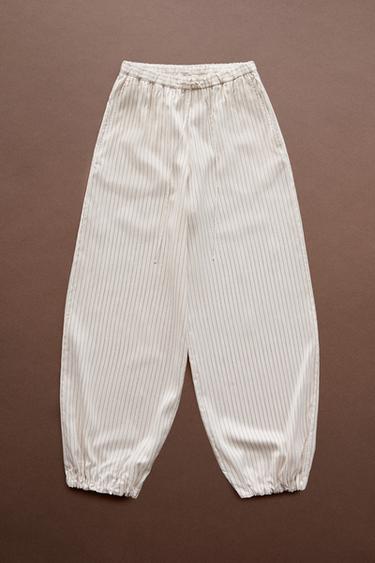 Striped flowing drop crotch pants - STUDIO — Ecru 1