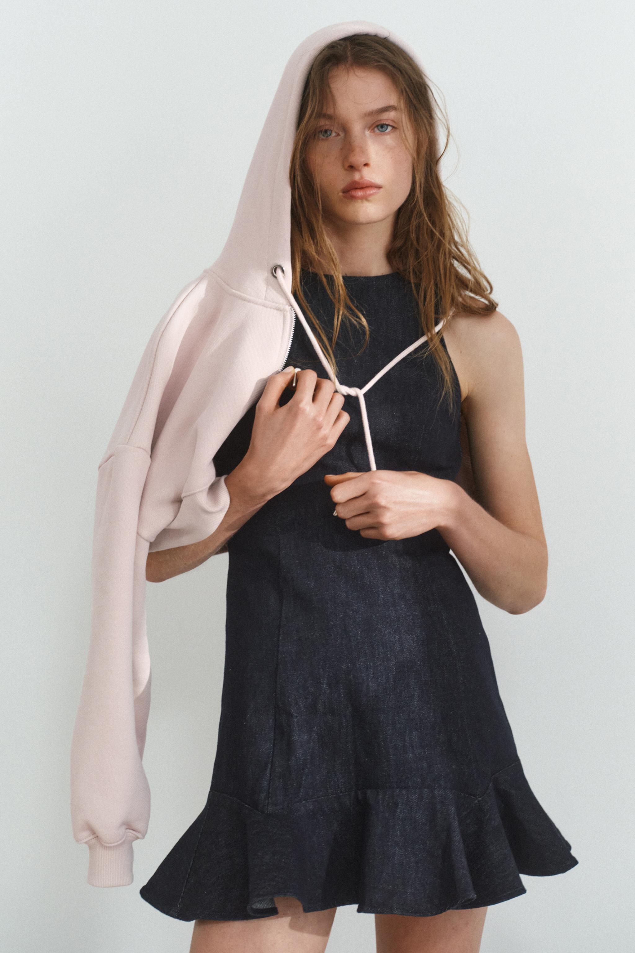 TRF DENIM RUFFLE DRESS