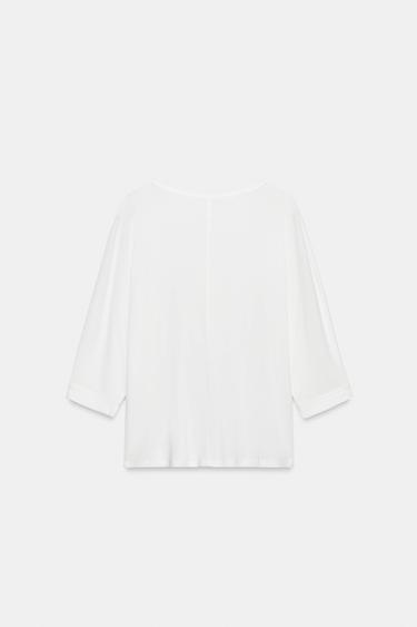 T-SHIRT COL TUNISIEN EN COTON - Blanc de Zara - Image 6