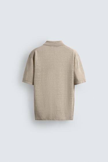 REGULAR FIT 100% LINEN KNIT POLO SHIRT - Oyster-white by Zara - Image 7