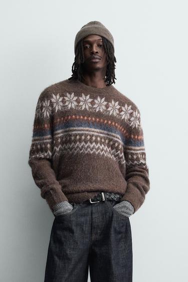 JERSEY JACQUARD GEOMÉTRICO TEXTURA - Marrón de Zara