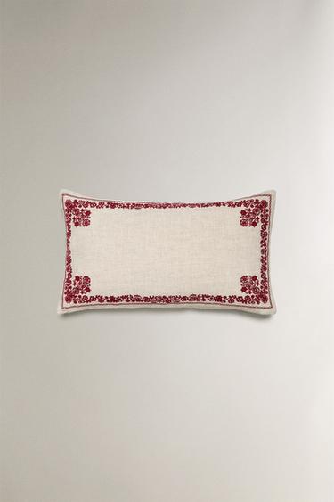 HOUSSE DE COUSSIN FEUILLES ROUGES NOËL - Beige clair de Zara - Image 0