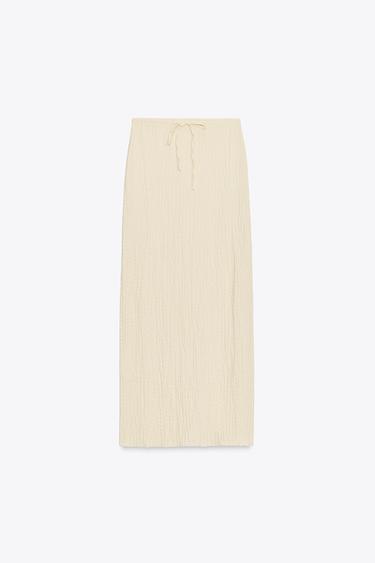 Zara TEXTURED MIDI SKIRT - Light yellow