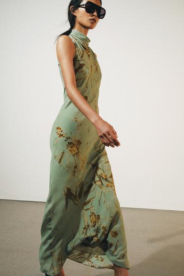 Zara ZW COLLECTION PRINTED MAXI DRESS - Mid-green