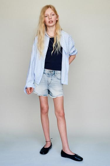 RIPPED DENIM BERMUDA SHORTS - Light blue by Zara