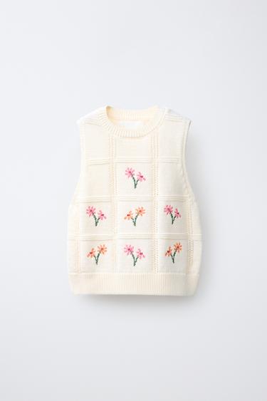EMBROIDERED KNIT VEST - Oyster-white by Zara