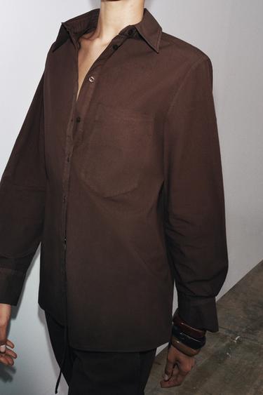 CHEMISE EN POPELINE À POCHE ZW COLLECTION - Marron de Zara - Image 4