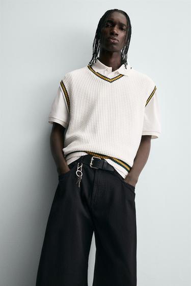 CHALECO TISSU BANDES CONTRASTE - Blanc de Zara - Image 4