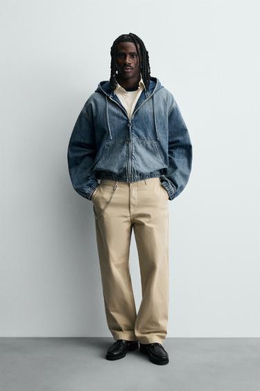 WASHED HOODED JACKET - Mid-blue by Zara