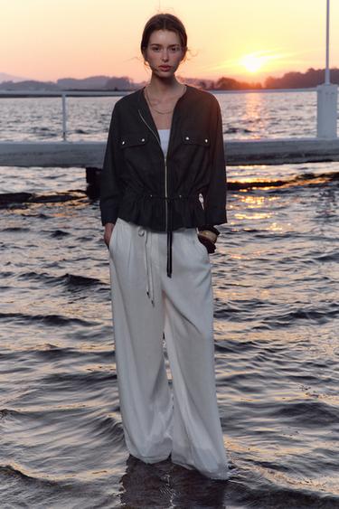 Zara LINEN SAFARI JACKET - Navy blue - Image 0
