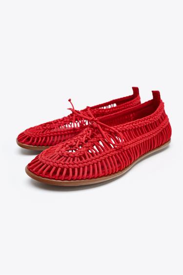 BRAIDED SHOES WITH LACES - Red by Zara - Image 3