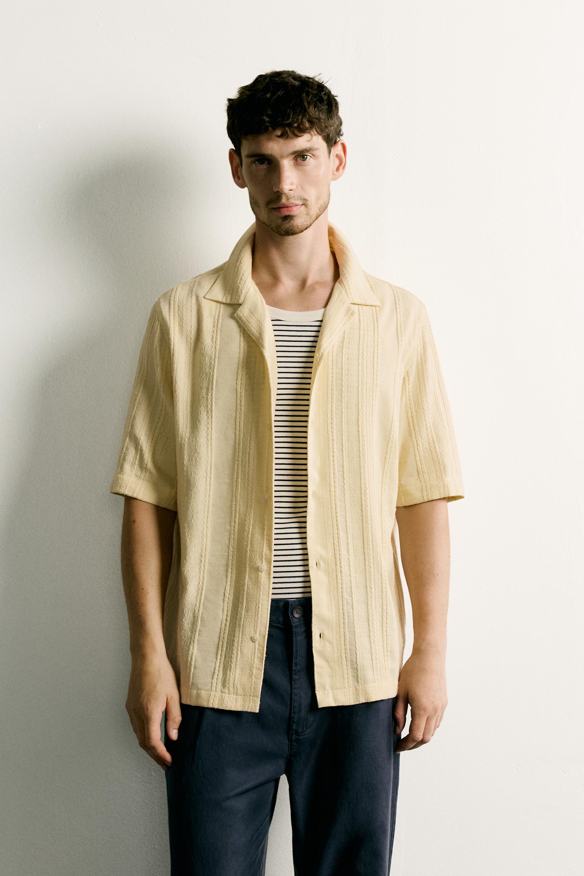 Мужские рубашки Zara REGULAR FIT STRIPED JACQUARD SHIRT — фото 2