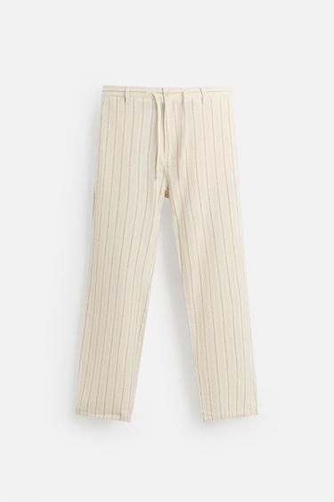 CELANA PANJANG JACQUARD GARIS - Ecru dari Zara