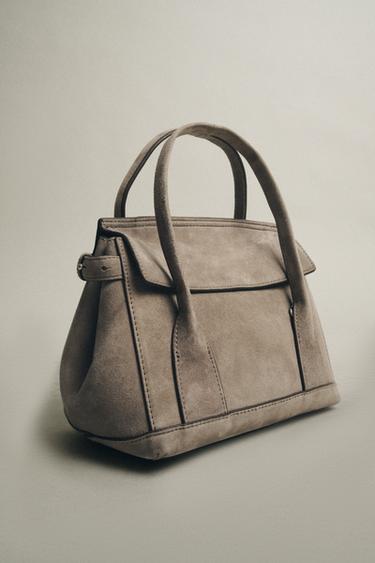 Zara MINI SUEDE CITY BAG - Gray - Image 0