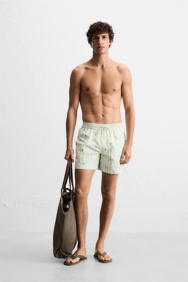 EMBROIDERED MID-LENGTH SWIMMING TRUNKS - Pastel green by Zara - Image 0