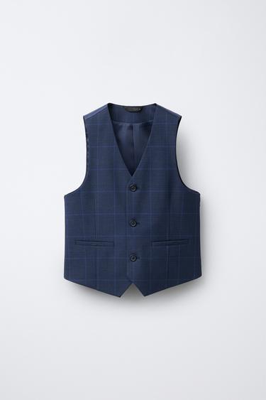 チェック柄スーツベストダイブルーZaraのチェック柄スーツベスト - ダイブルー 