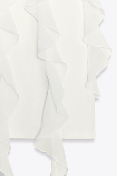 RUFFLED T-SHIRT - White by Zara - Image 6
