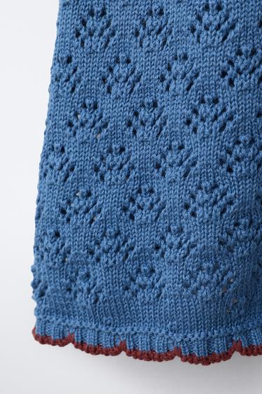 ROBE EN MAILLE À FLEURS BRODÉES - Bleu moyen de Zara - Image 3