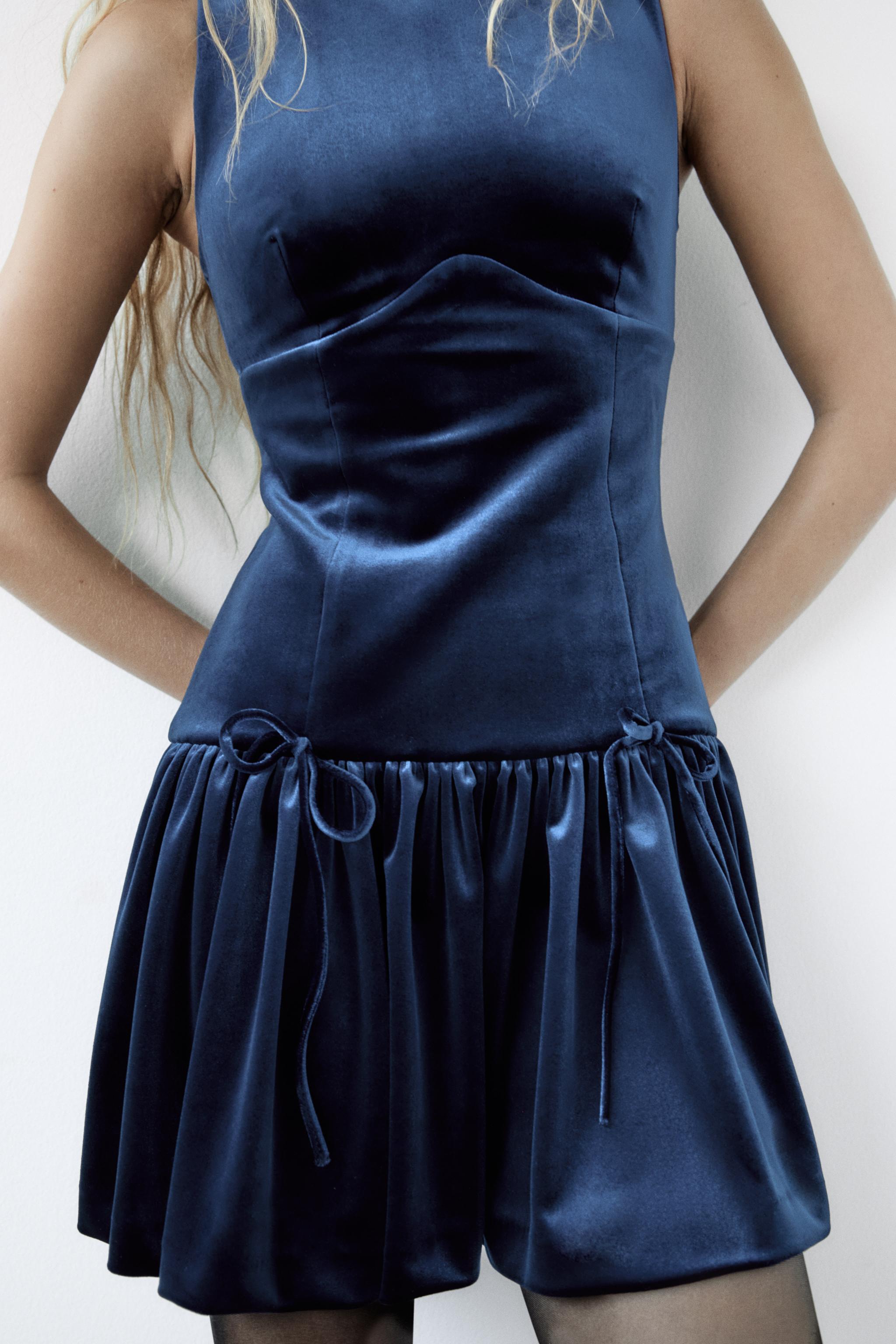 Blue velvet wrap dress zara best sale