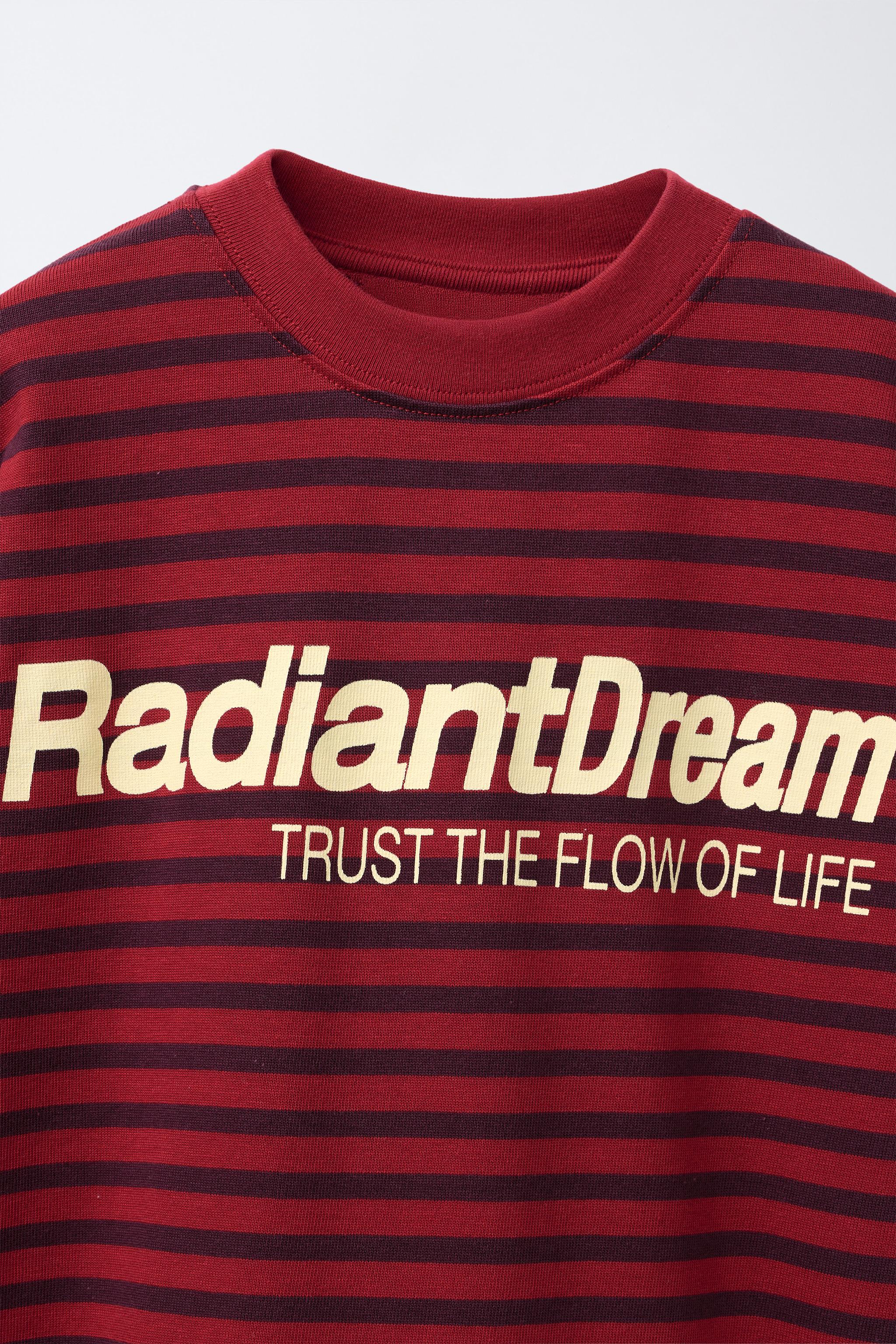 STRIPED TEXT T-SHIRT - Dark red | ZARA United States