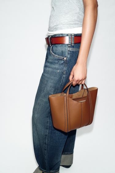 BOLSO MINI CITY PESPUNTES - Tostado oscuro de Zara