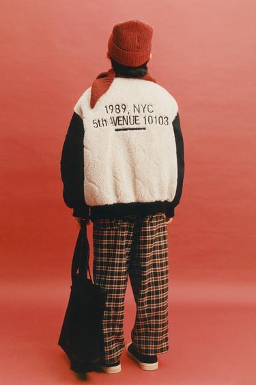 Zara 人造羊羔毛飛行員外套 - 黑色