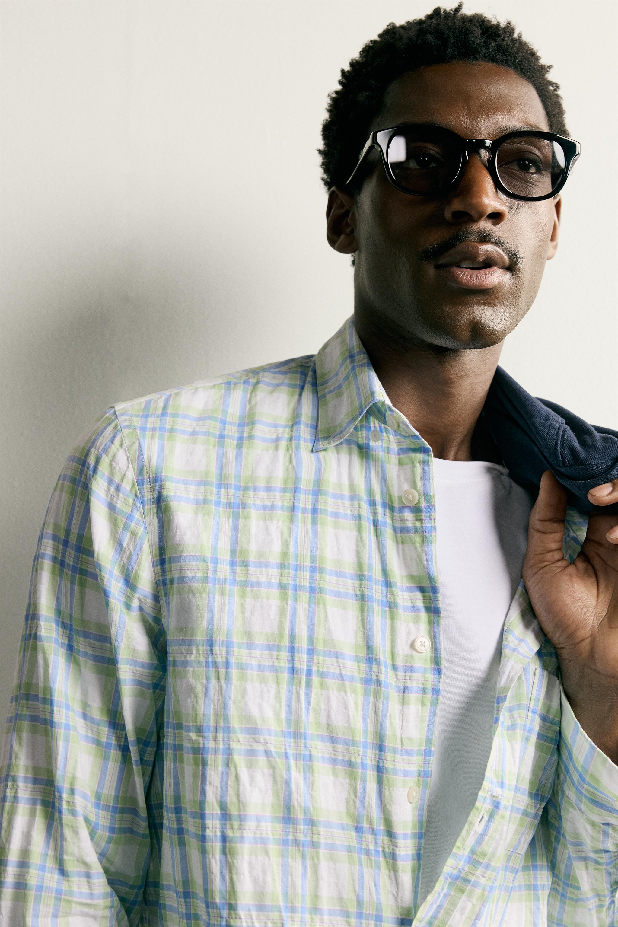 Мужские рубашки Zara REGULAR FIT WRINKLE EFFECT PLAID SHIRT — фото 5