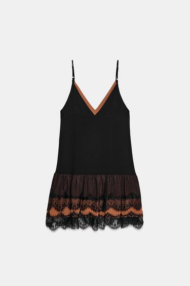 LACE TRIM SHORT DRESS - Black / Brown by Zara - Image 7