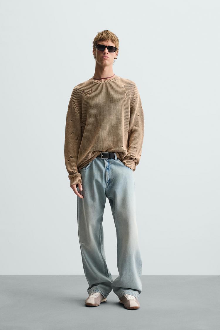 Jeans Zara Camel Sweater Camel Zara Wool Zip Front V-Neck Chunky