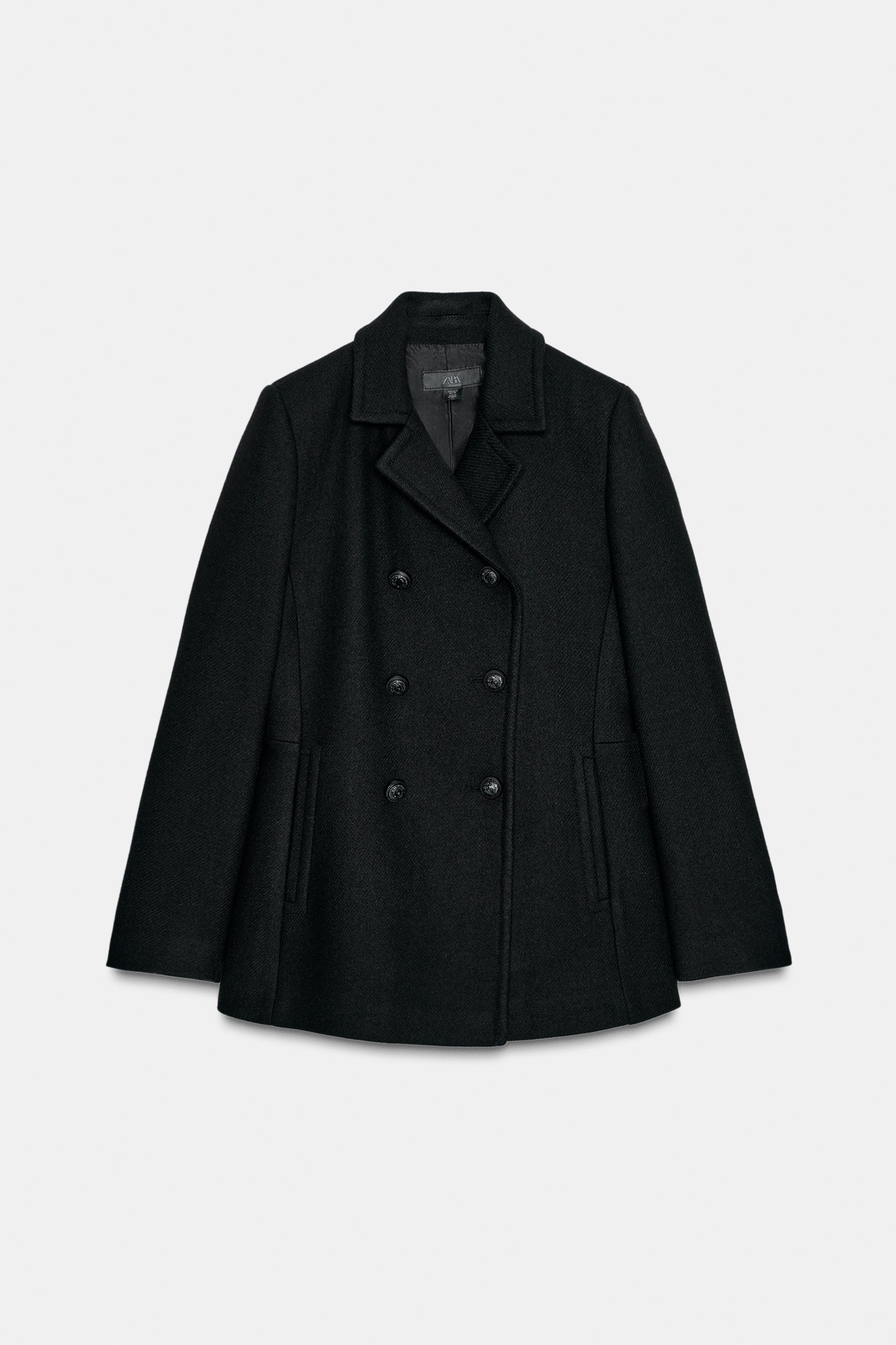 黒 ウール ダブルブレスト コート ウールブレンドダブルブレストコート - ブラック | ZARA Japan