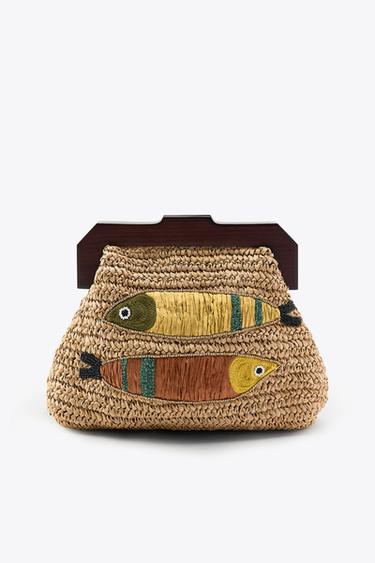 RAFFIA BAG WITH FISH EMBROIDERY - camel by Zara - Image 2