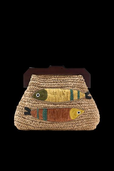 TASCHE AUS RAFFIABAST MIT FISCHSTICKEREI - grau-beige von Zara - Bild 0