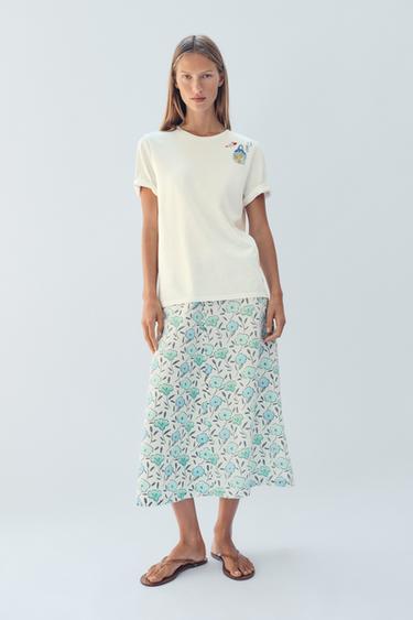 Zara FRONT EMBROIDERED T-SHIRT LIMITED EDITION - Ecru - Image 0