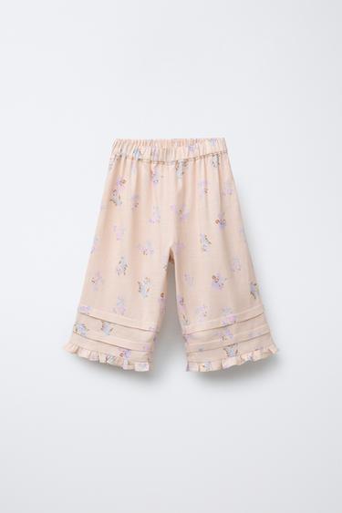 LINEN RUFFLE CULOTTE TROUSERS - Peach by Zara