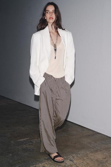 PANTALON FLUIDE RAYURES ZW COLLECTION - Bleu / Blanc de Zara - Image 7
