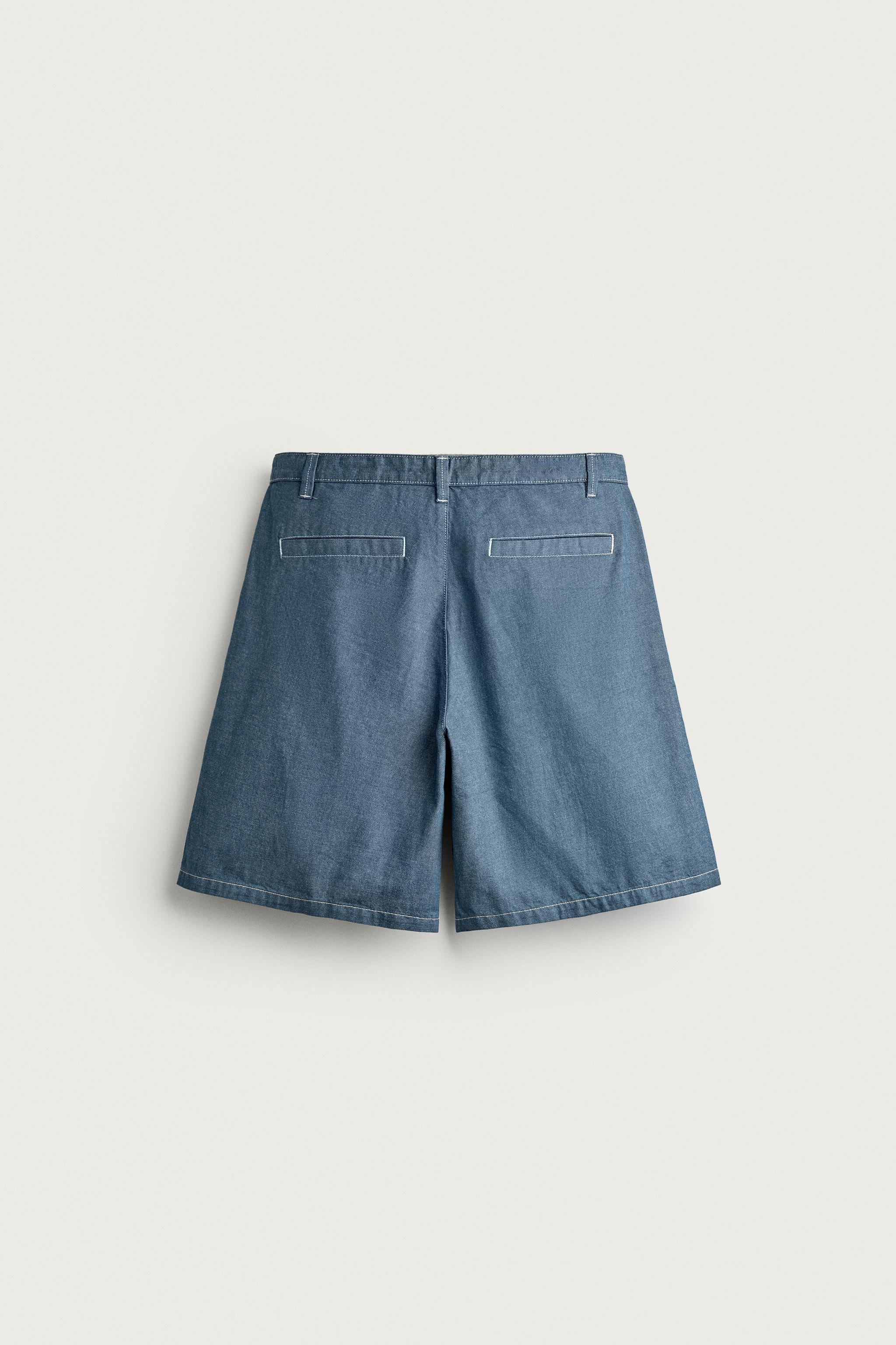 Мужские шорты Zara PLEATED LIGHTWEIGHT DENIM SHORTS — фото 8