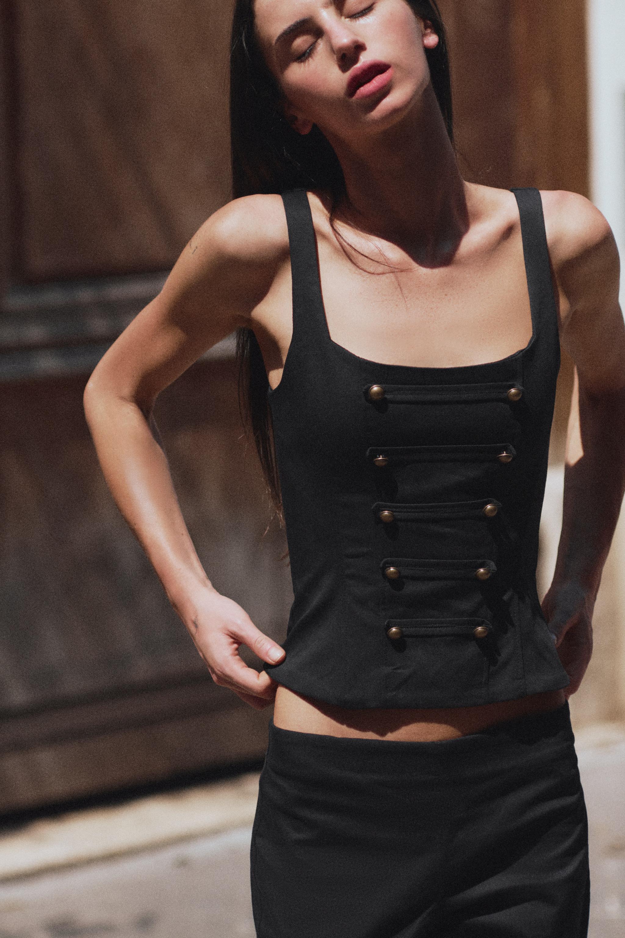 BUTTONED CORSET TOP — Black