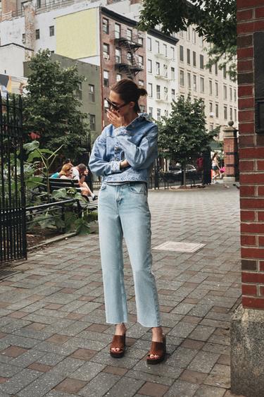JEANS Z.02 STRAIGHT ANKLE HIGH-WAIST - Light blue by Zara
