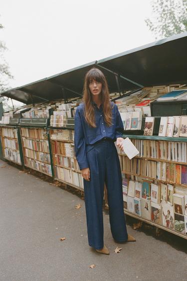 BELTED WIDE-LEG TROUSERS - Blue by Zara - Image 0