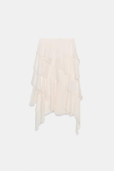 FALDA ASIMÉTRICA VOLANTES ZW COLLECTION - Crudo de Zara
