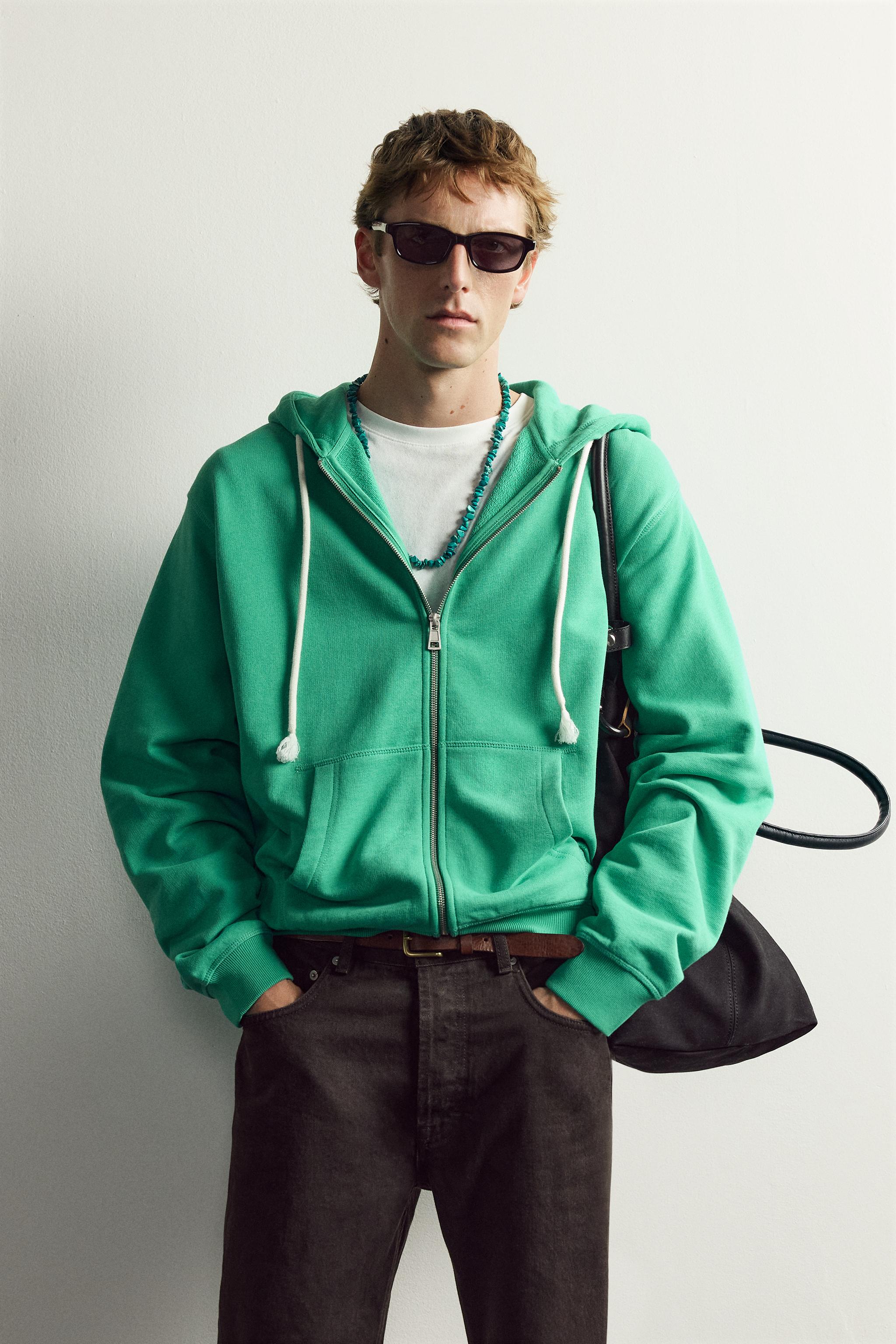 AARON LEVINE X ZARA RELAXED FIT HOODIE — Green marl