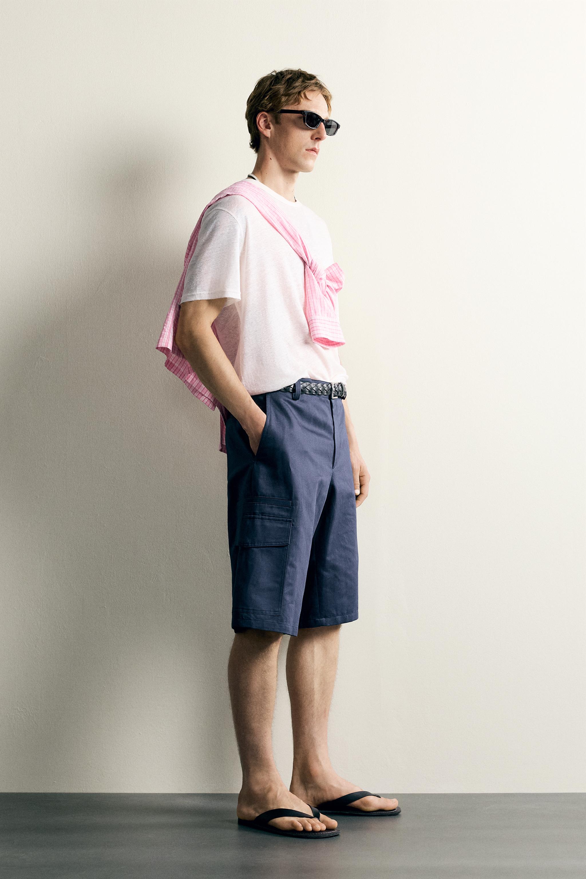 COTTON-LINEN RELAXED FIT CARGO SHORTS