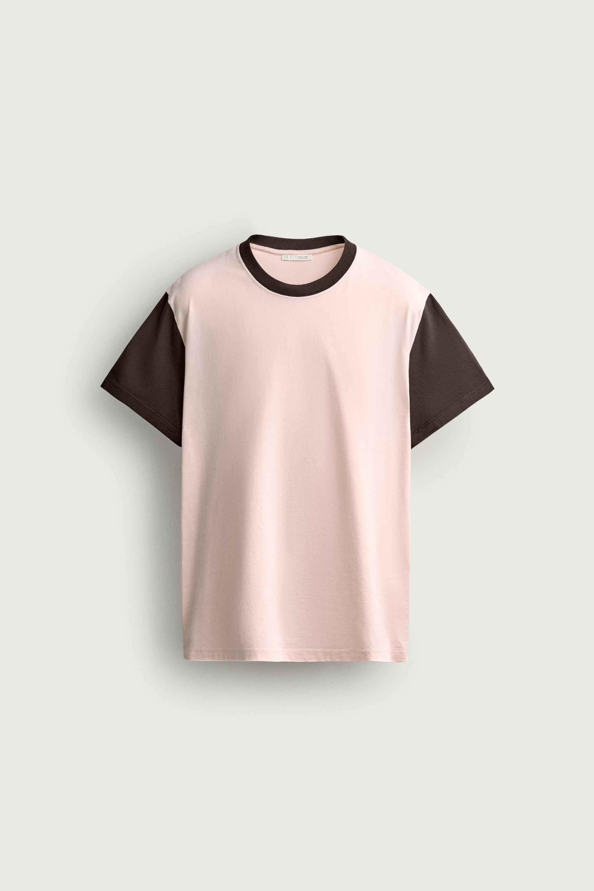 REGULAR FIT COLORBLOCK T-SHIRT — Pale pink